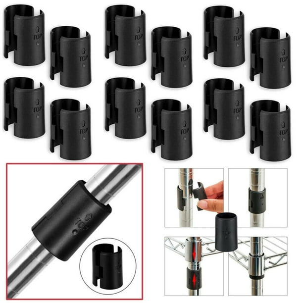 12 Pairs Chrome Wire Shelving Shelf Locking Pole Clips Plastic Post