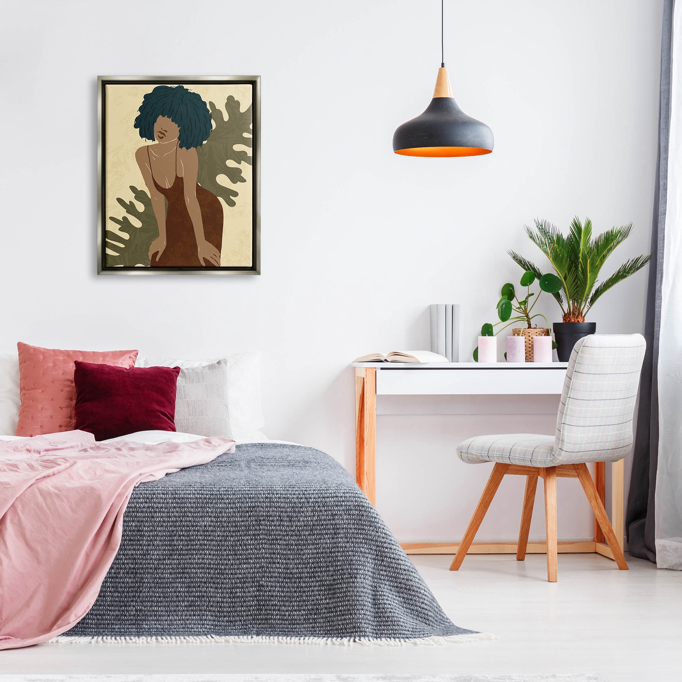 Boho Woman Botanical Leaf Botanical & Floral Graphic Art Luster Gray Framed Art Print Wall Art