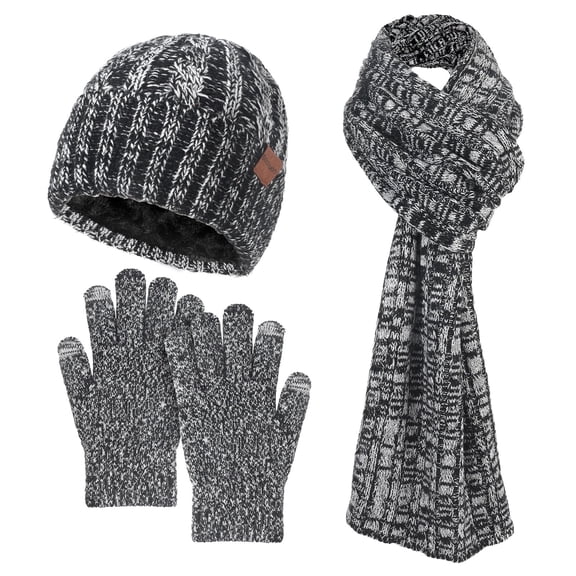 Bocaoying 3 in 1 Winter Beanie Hat Scarf Gloves Set for Men Women, Soft Fleece Knit Hat Warm Touchscreen Gloves Long Neck Scarf, Mens Beanie Long Scarf Fleece Lined Skull Caps Gifts for Cold Weather