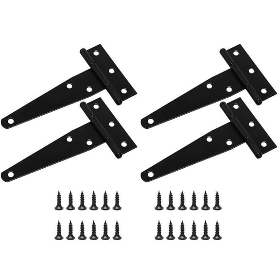 4 Pack Heavy Duty Galvanized T Hinges for Doors Gates Sheds Fences with Mounting Screws Black Rust Proof 4 Inch 6 Inch Iron Door Hardware Hinge