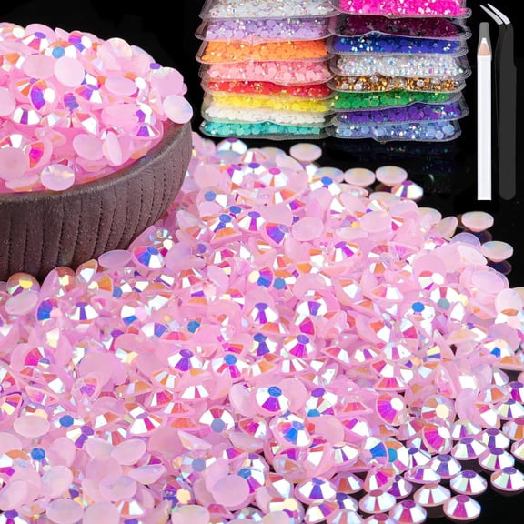 BZCOE 6000Pcs 4Mm Resin Rhinestones Bulk,Light Pink Ab Flatback Round Jelly Rhinestones Bedazzling Non Hotfixcrystal Gems Large Quantity Wholesale for Diy Crafts Tumblers Face Makeup Manicure
