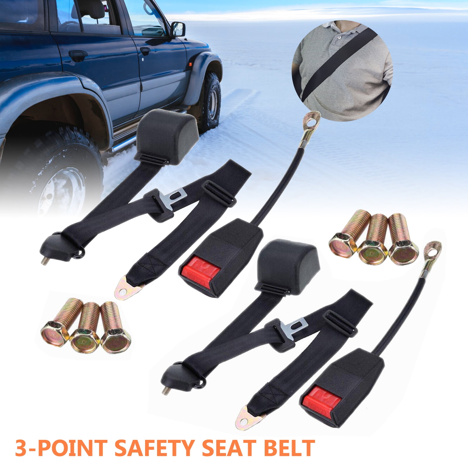 2Pack Universal Lap 3 Point Retractable Seat Belt Adjustable Car Safety Belts