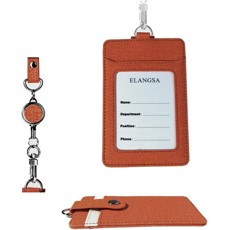 HTWW PU Leather ID Badge Holder, with 1 Transparent ID Window, 1 Credit