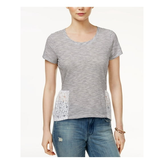 MAISON JULES Womens New 1123 White Striped Lace T-Shirt Top S B B