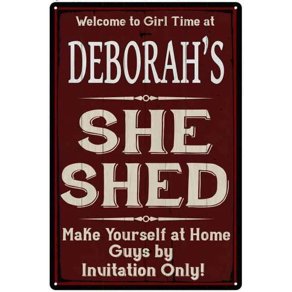 DEBORAH'S She Shed Red Sign Lady Cave 8 x 12 High Gloss Metal 208120088028