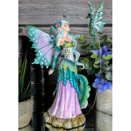 Amy Brown Discovery Enchanted Elf Fairy Damsel With Green Pixie Dragon Statue