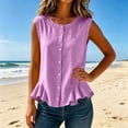 thumbnail image 4 of Luivaraty Tank Tops for Women Soild Color Summer Beach Shirts Comfy Button Crew Neck Ruffle Hem Sleeveless Shirts, S-2XL, 4 of 7