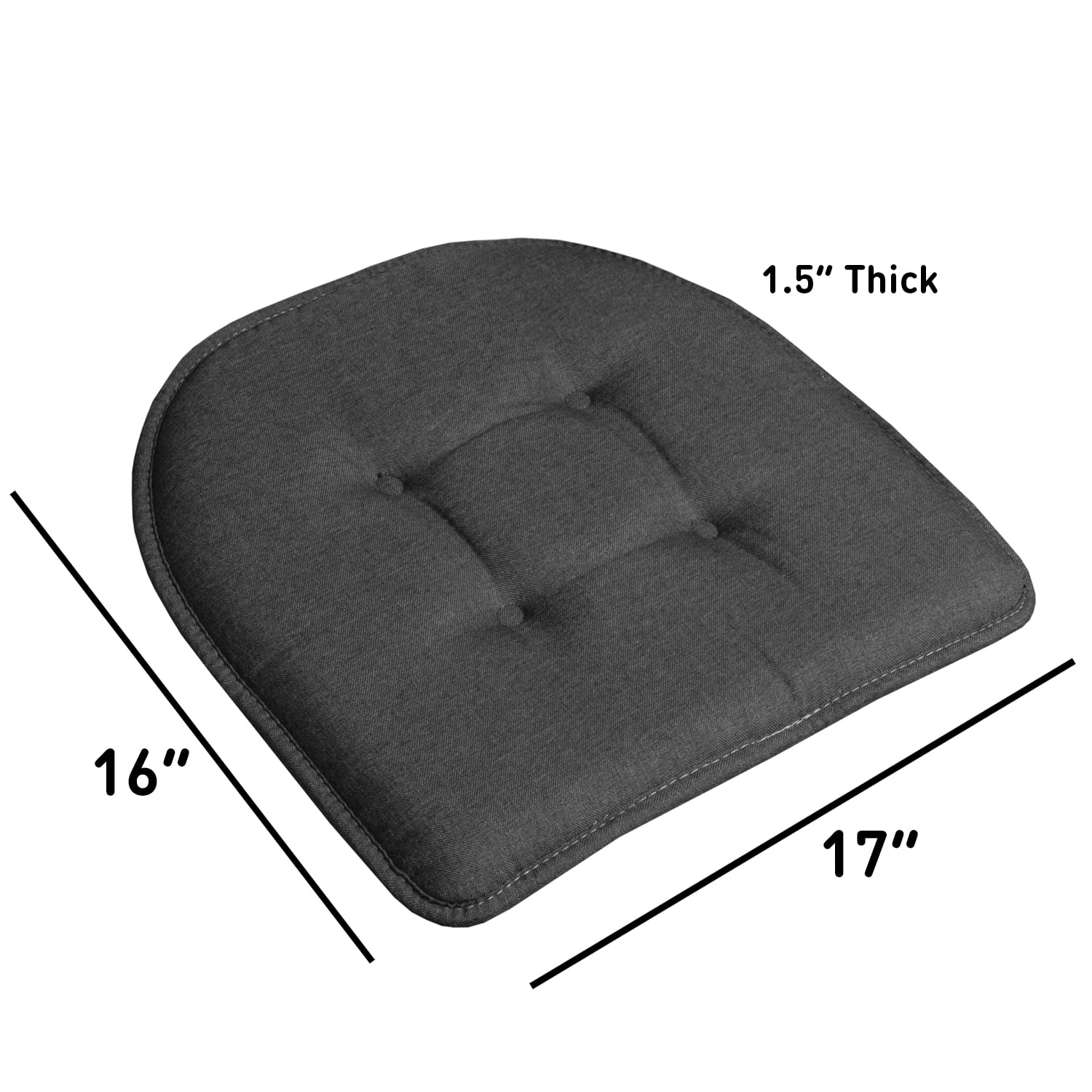 U-Shaped Memory Foam No Slip Back 16 x 16 Chair Pad Cushion 4 Pack - Charcoal