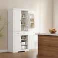 thumbnail image 3 of Luku 72" Tall Kitchen Pantry Storage Cabinet - Black Wood Cupboard with Adjustable Shelves and Drawer, White, 3 of 6