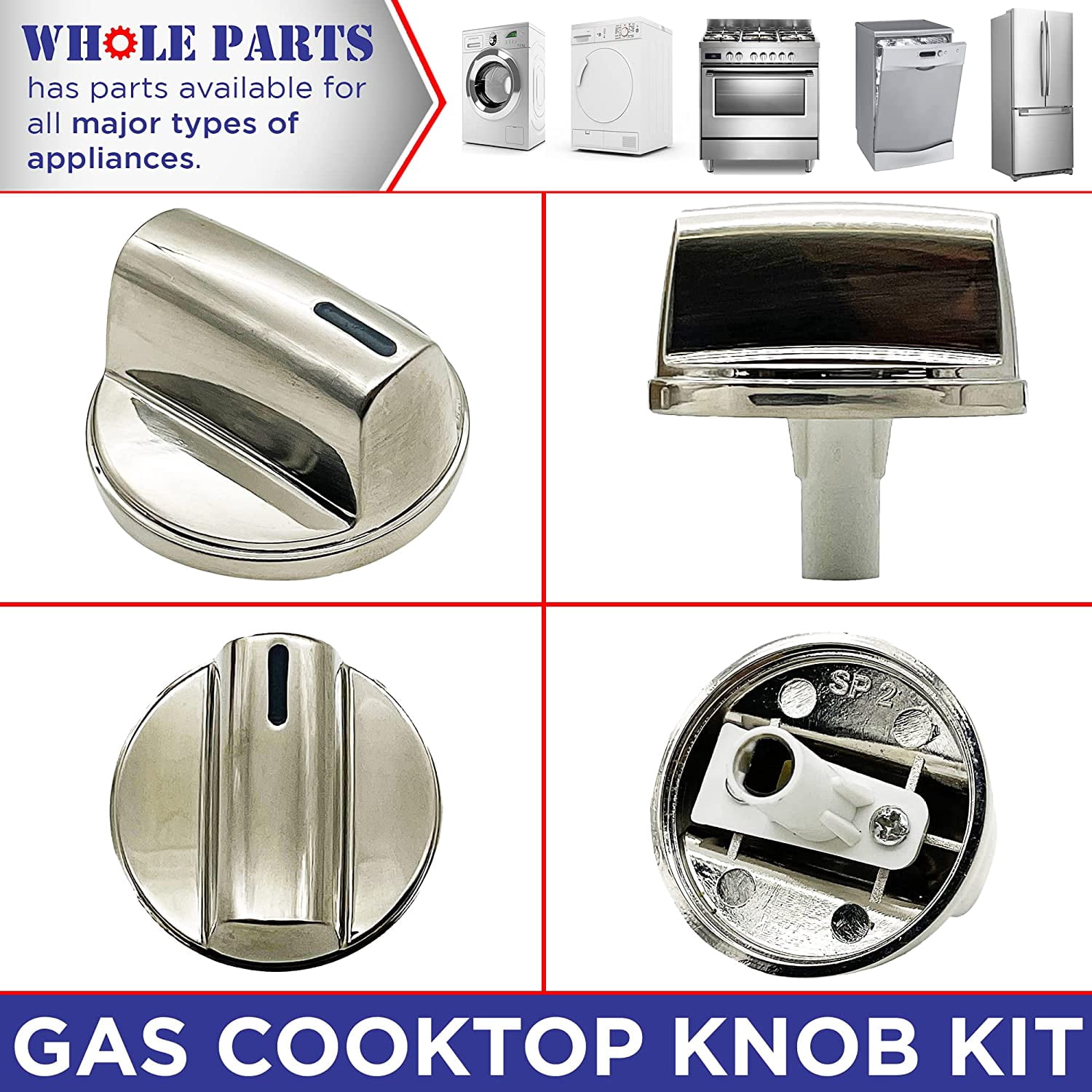 Whole Parts Gas Cooktop Knob Kit (5 Pieces) Part #00654043 - Replacement and Compatible With Some Bosch Burners/Ranges