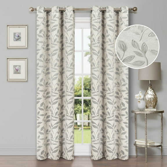 Leaves Patterned Blackout Curtain Panels, 42" x 84", Ivory by Blue Nile Mills