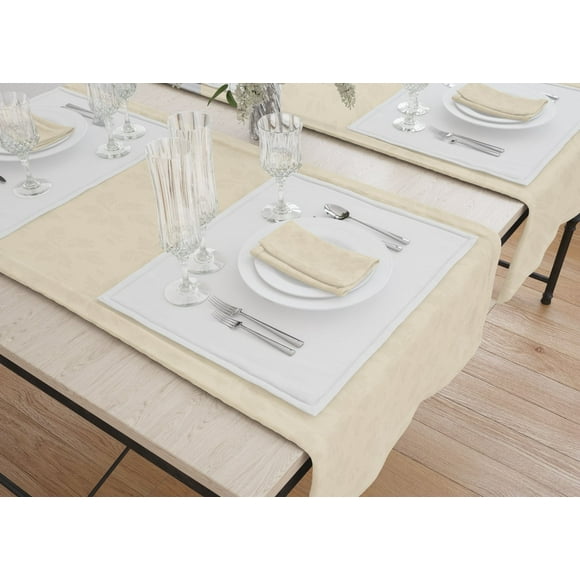 Tissu de Table 45"x45" Tissu de 6,4 oz 100% Filé Filament Polyester "Damask Leaf" Couleur Ivoire 2/ Pack