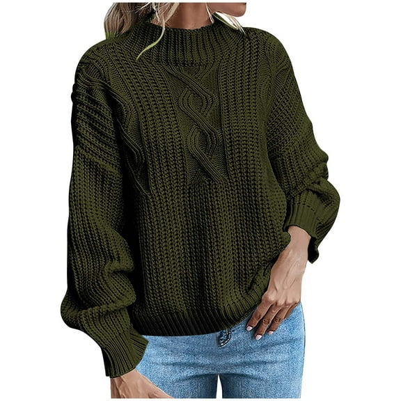 Guluxicc Womens Knit Sweaters Long Sleeve Cozy Sweaters Fall Winter Warm Pullover Tops Outfits, Green, 2XL