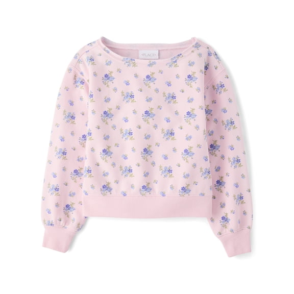 The Children's Place Girls Long Sleeve Floral Off Shoulder Fleece Sweatshirt, Sizes XS-XXL
