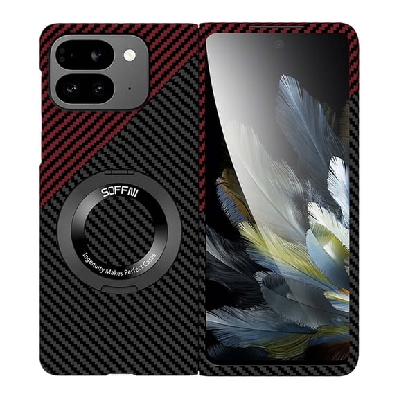 Magnetic Ring Case for Google Pixel 9 Pro Fold, Compatible with MagSafe,Ring Holder Kickstand, [Military-Grade Drop Protection] Shockproof Rugged Protective Back Case for Pixel 9 Pro Fold,Blackred