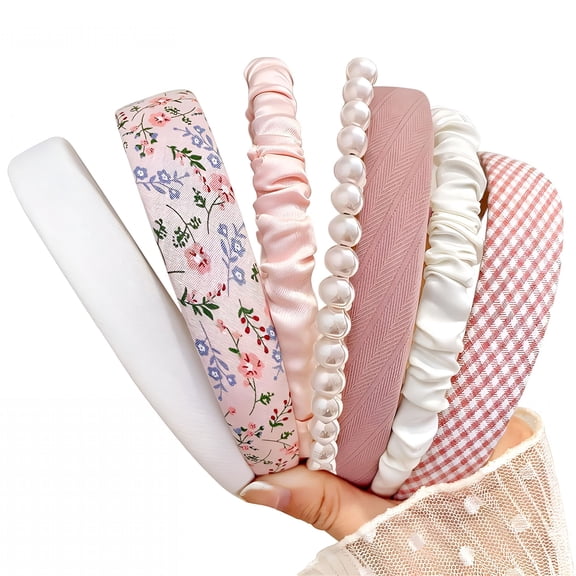 TUWAFE 7 Pcs Headbands for Women Girls, Non Slip Floral Padded Hair Bands, Cute Pearl & Vintage Wide Hair Accessories Set