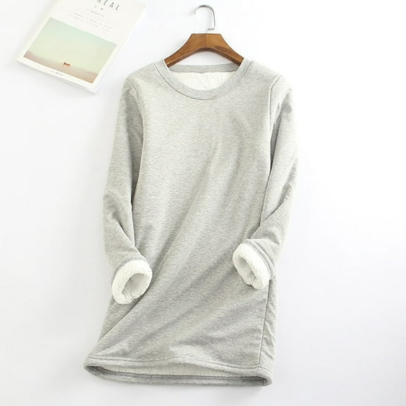 FAVIPT Sweatshirts for Women Plus Size Sherpa Fleece Lined Oversized Sweaters Long Sleeve Pullover Crewneck Warm Tunic Tops Gray M
