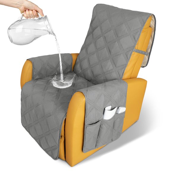 CHHKON Recliner Chair Covers Waterproof with Non-Slip Furniture Protector Sofa Slipcover for Children, Sofa Covers for Dogs (Gray, 23'')