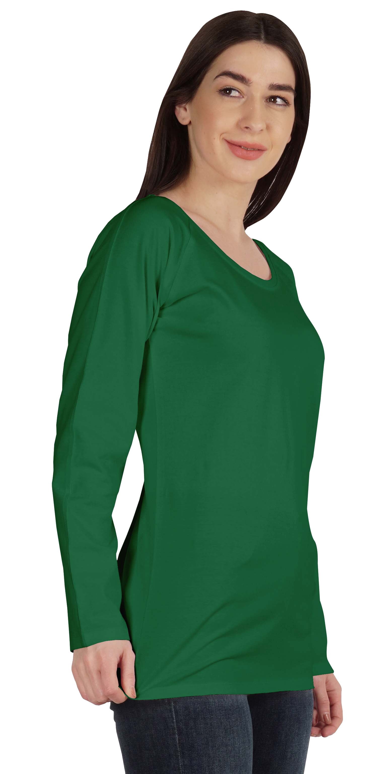 Inkmeso Solid Raglan Full Sleeve T-shirt For Women Scoop Neck Baseball Tee Casual Tops