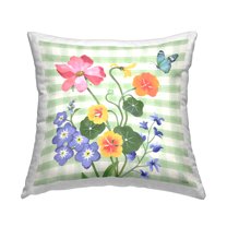 Stupell Industries Flowers on Green Gingham Decorative Printed Throw Pillow, 18 x 18