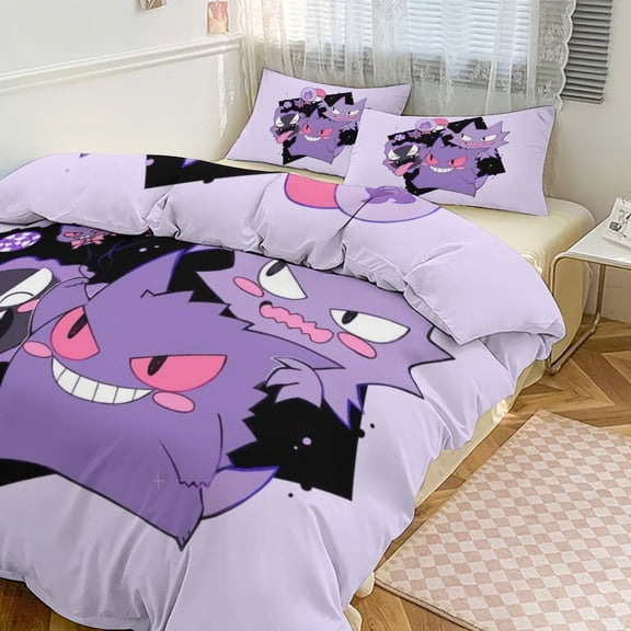 Pokemon Bedding Set Anime Three-piece for Boys Girls Teens Queen