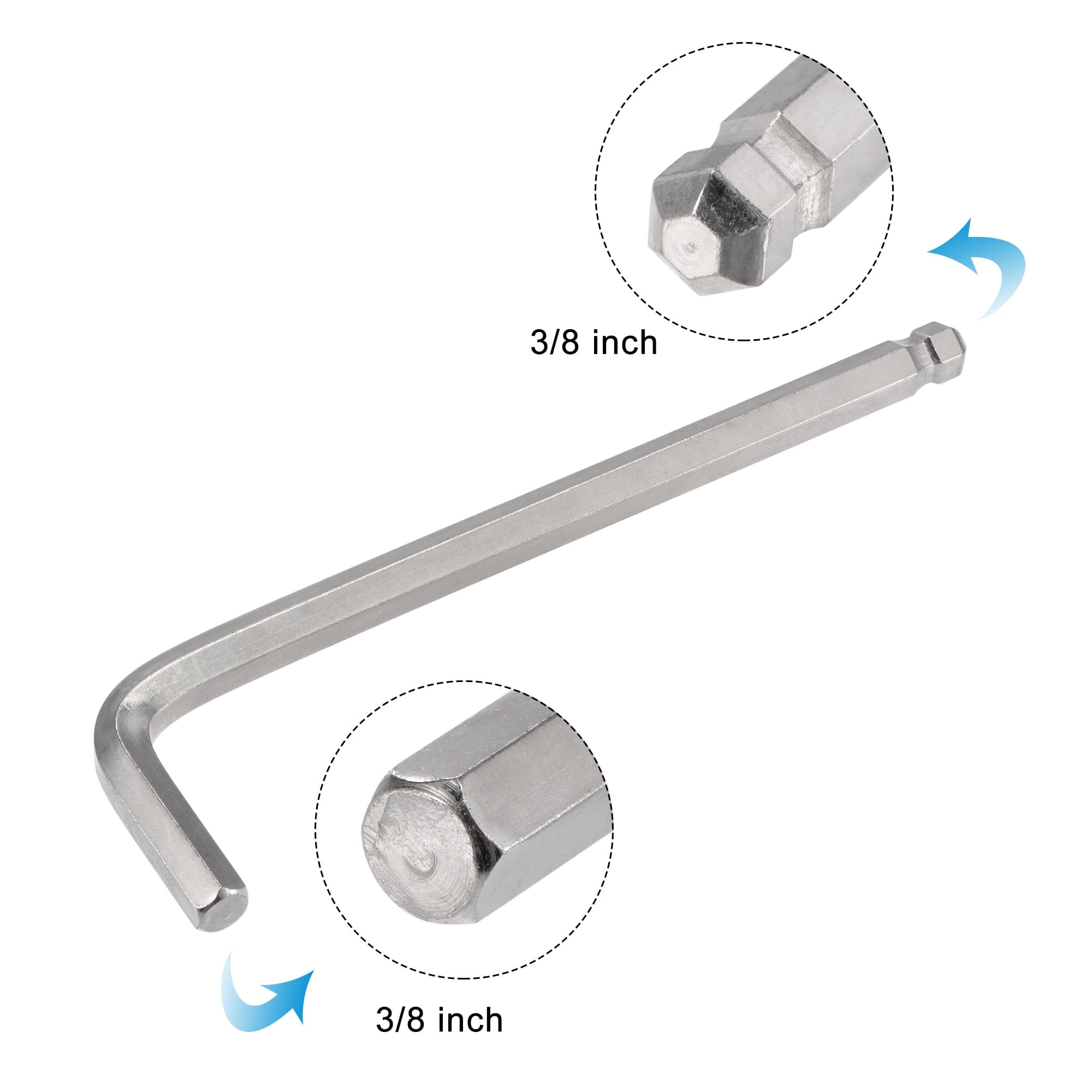 Unique Bargains Ball End Hex Key Wrench L Shaped Long Arm CR-V Silver 3/8"