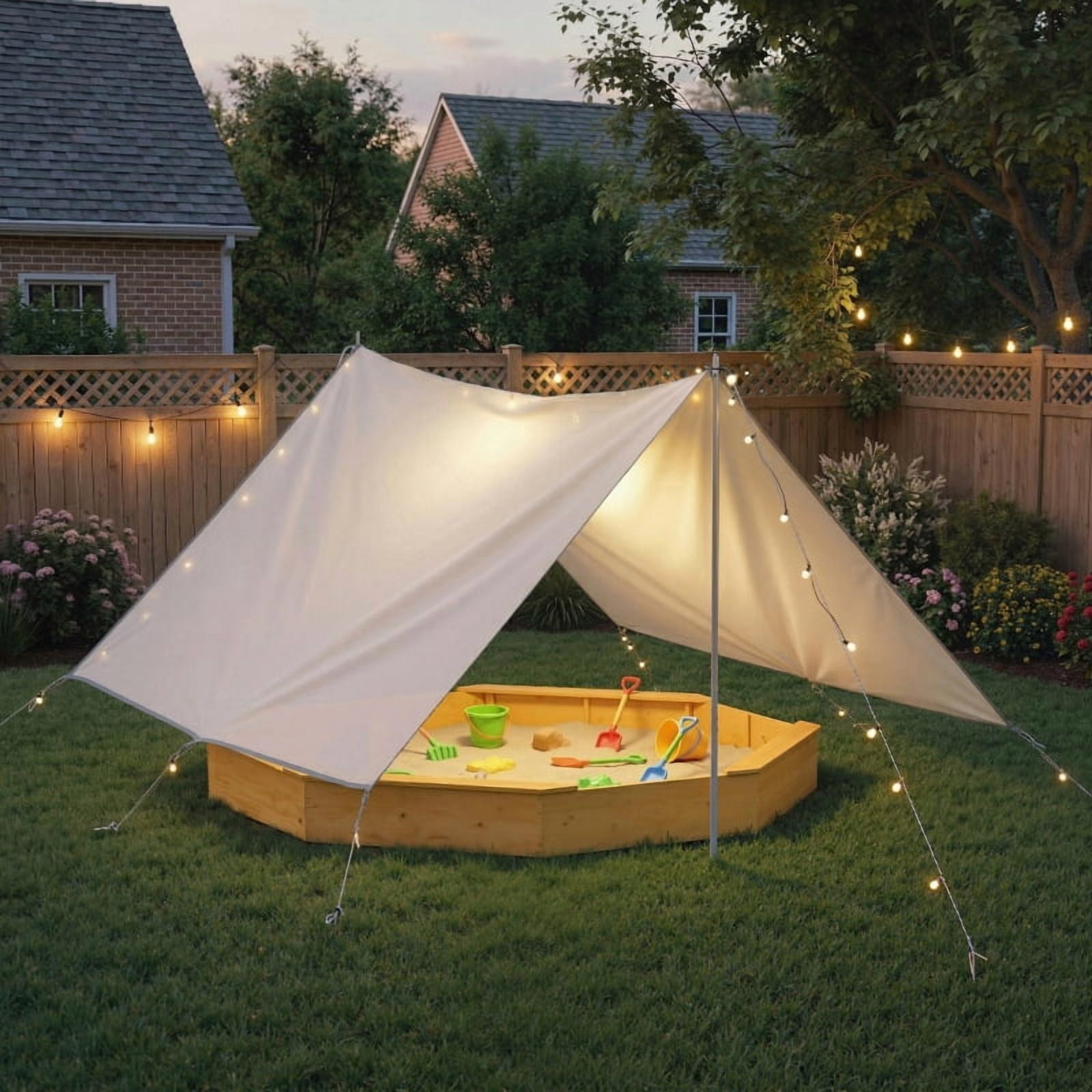 Alvantor Octagonal Wooden Sandbox with Canopy, Outdoor Sand Box with 4 Bench Seats for Kids Aged 3-8 Yellow 84.4"