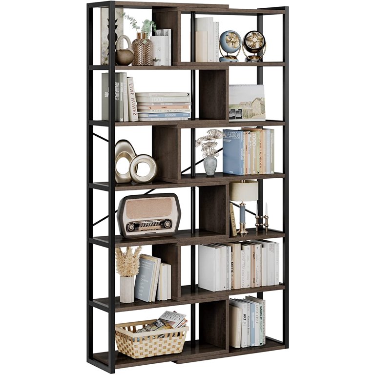  HITHOS Industrial 7-Tier Rotating Bookshelf, Double