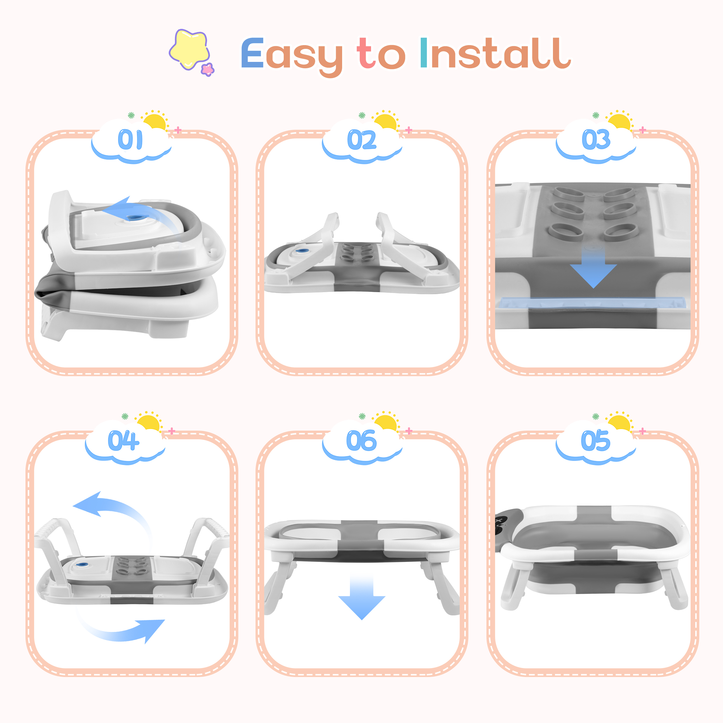 Doulami Collapsible Baby Bathtub, 0-36 Months with Cushion & Thermometer photo 3
