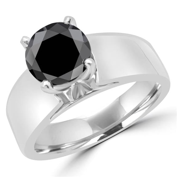 2.4 CT Round BlacK Solitaire Diamond Wide Band Engagement Ring in 14K