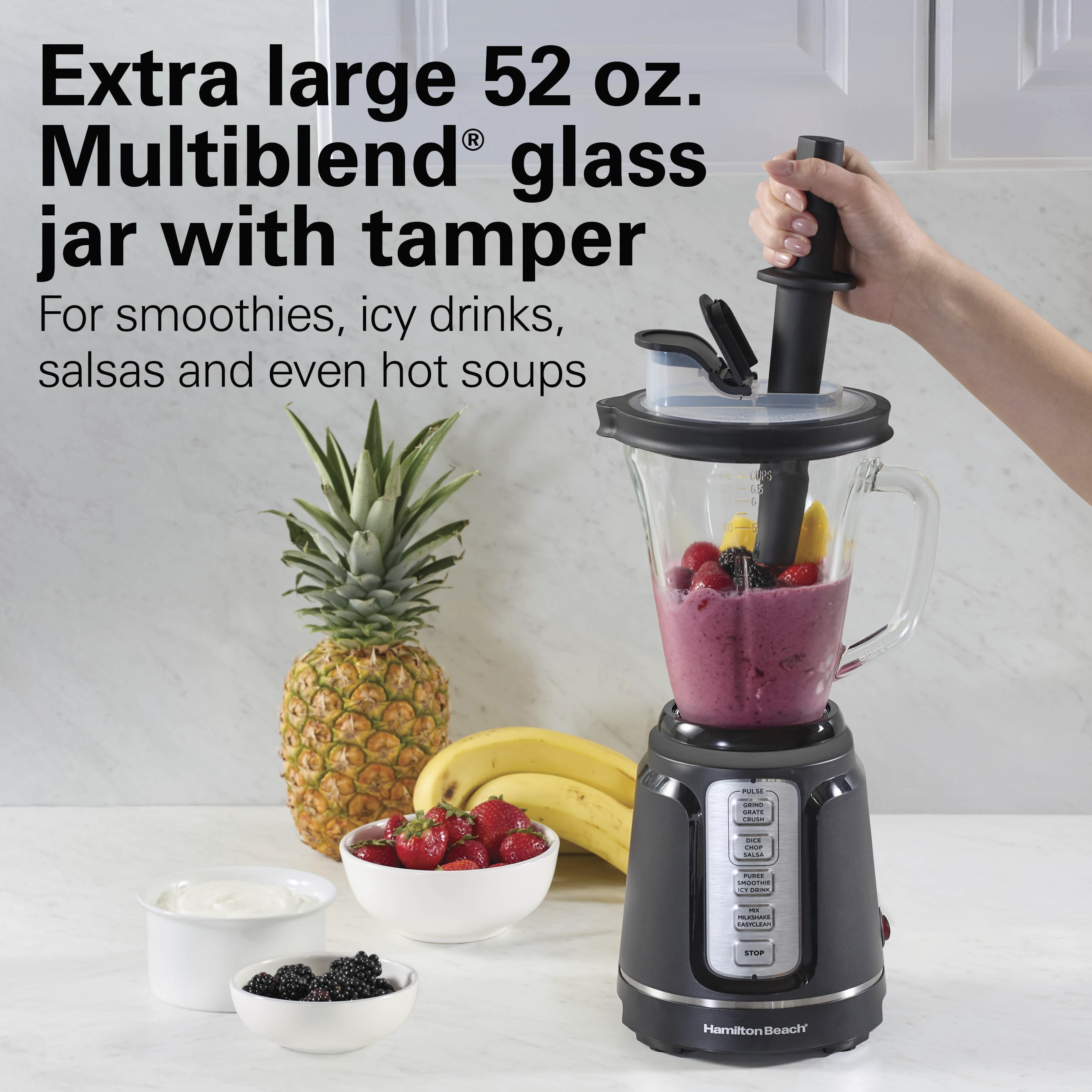 Hamilton Beach PowerBlend Duo Smoothie Blender for Kitchen, 52 oz Glass Jar & 20 oz. Personal Jar for Smoothies and Shakes, Black and Silver