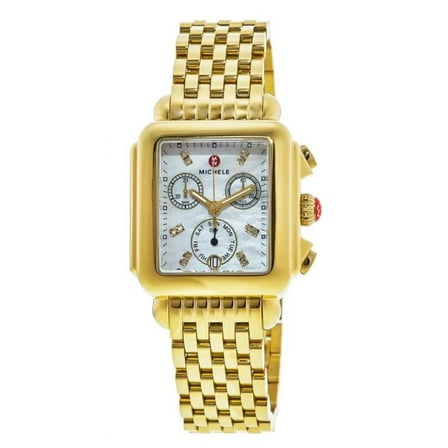 Michele Deco Mother of Pearl Diamond Dial Gold Tone Stainless Steel Women's Watch MWW06A000780