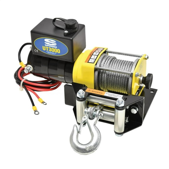 Superwh Winch 1331200 UT3000 Series; Vehicle Mounted; Utility Winch; 12 Volt Electric; 3000 Pound Line Pull Capacity; 40 Foot Wire Rope; Roller Fairlead; Wired Remote; Circuit Breaker Protected