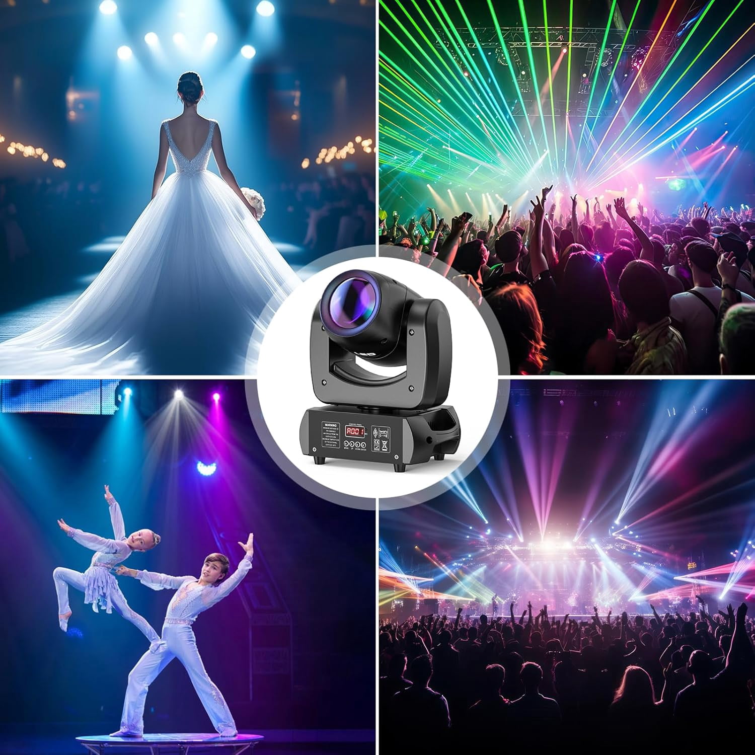 120W Moving Beam Head DJ Light 18 Rotating Prism 8 GOBO 8 Colors,Professional Stage Lighting Strobe/Spotlight by DMX and Sound Activated