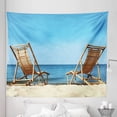 thumbnail image 1 of Beach Scene Tapestry, Sandy Coast Summer Themed Photo of Wooden Sunbeds Seaside View, Fabric Wall Hanging Decor for Bedroom Living Room Dorm, 5 Sizes, Deep Sky Blue and Eggshell, by Ambesonne, 1 of 1