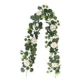 thumbnail image 2 of Centro de mesa con enredaderas de hojas verdes artificiales, guirnalda de eucalipto con flores 180cm, 2 of 9