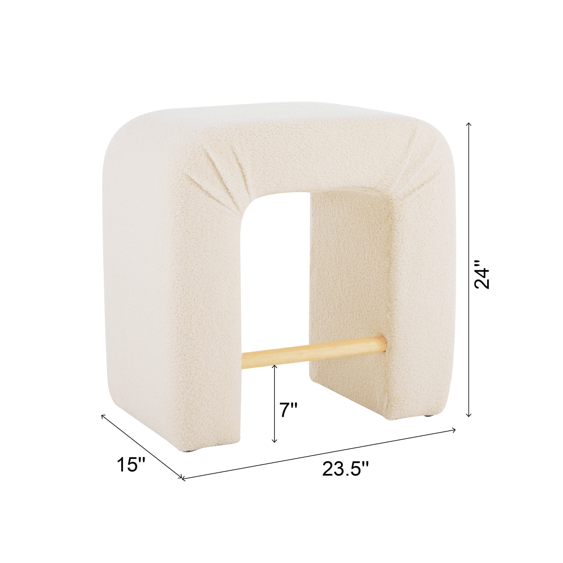 Upholstered Boucle Stools with Footrest, Wood Frame, Beige