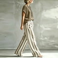 thumbnail image 7 of Two Piece of Workouts Outfits Plus Size Round Neck Short Sleeve Pinstripe Pocket Elastic Waist Long Pants Sets, 7 of 7