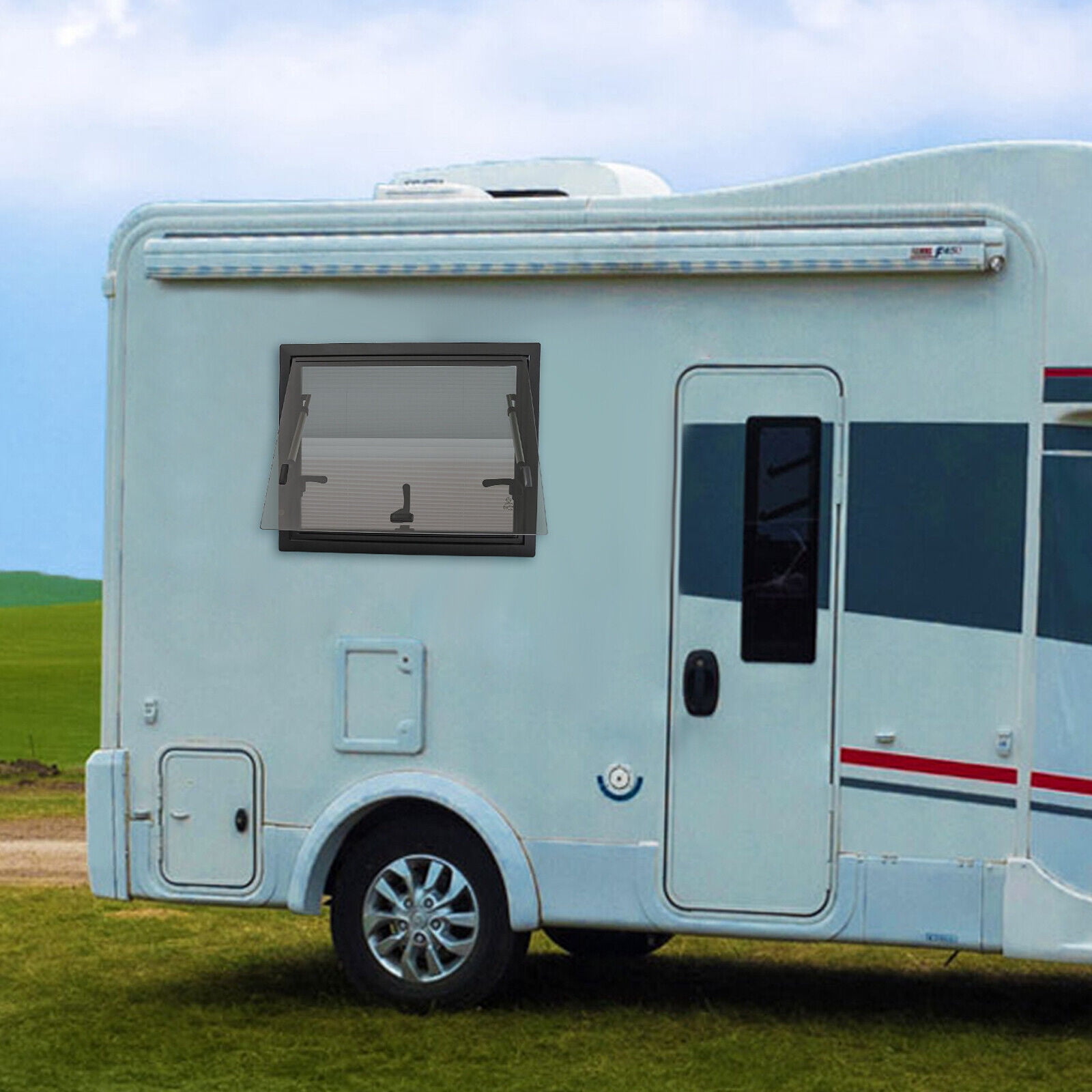 TFCFL RV Caravan Camper Van Push Out Window with Screen Trailers Venting Window Rectangular 65° Opening 60*45cm