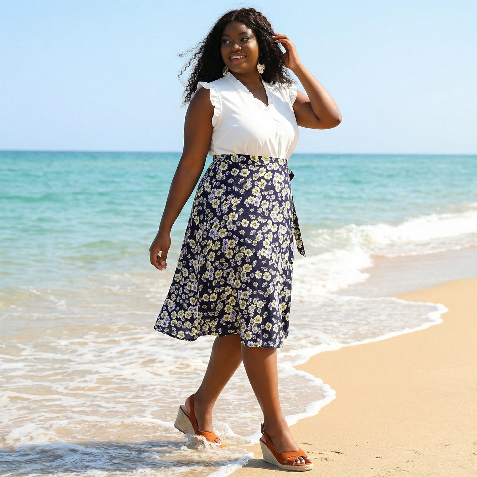 AmeriCOLLAGE PRINT skirt sサイズ　新品タグ付き Agnes Orinda Women's Plus Size Boho Floral Wrap Skirts a Line Midi