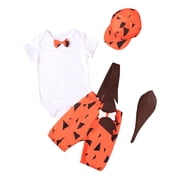 WIBACKER Halloween Baby Boy Caveman Costumes Newborn Historical Stone Age 4pcs Bodysuit Outfit Set Infant Cosplay Dress Up