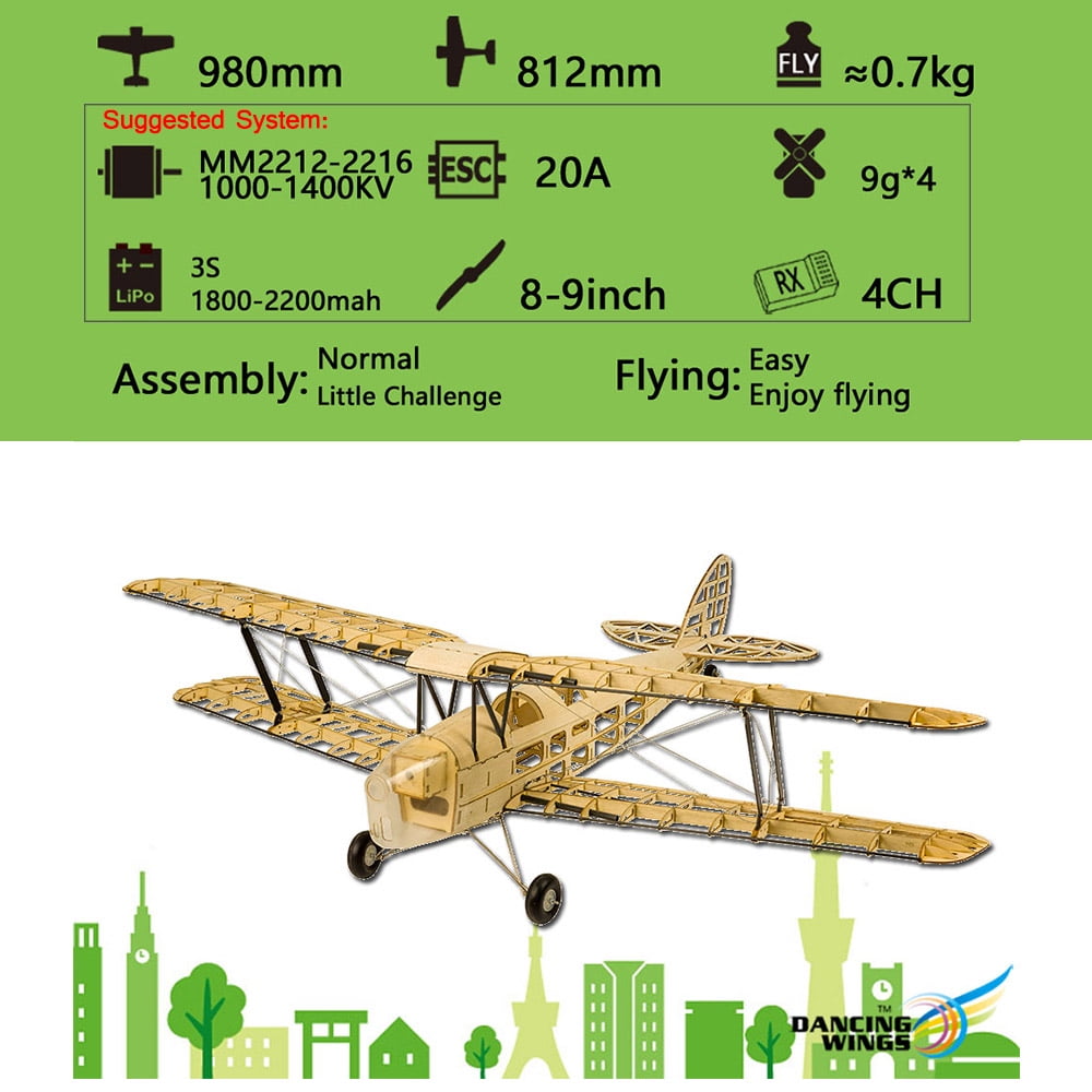 Airplane Dancing  Hobby S1901 Balsa Wood RC Airplane  Moth Remote Control Biplane Unassembled KIT Version DIY Flying Model