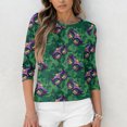 thumbnail image 7 of Mardi Gras Shirts Womens Glitter Crew Neck Purple Graphic Tee 3/4 Sleeve Feathers Print Holiday Tops Green S, 7 of 7