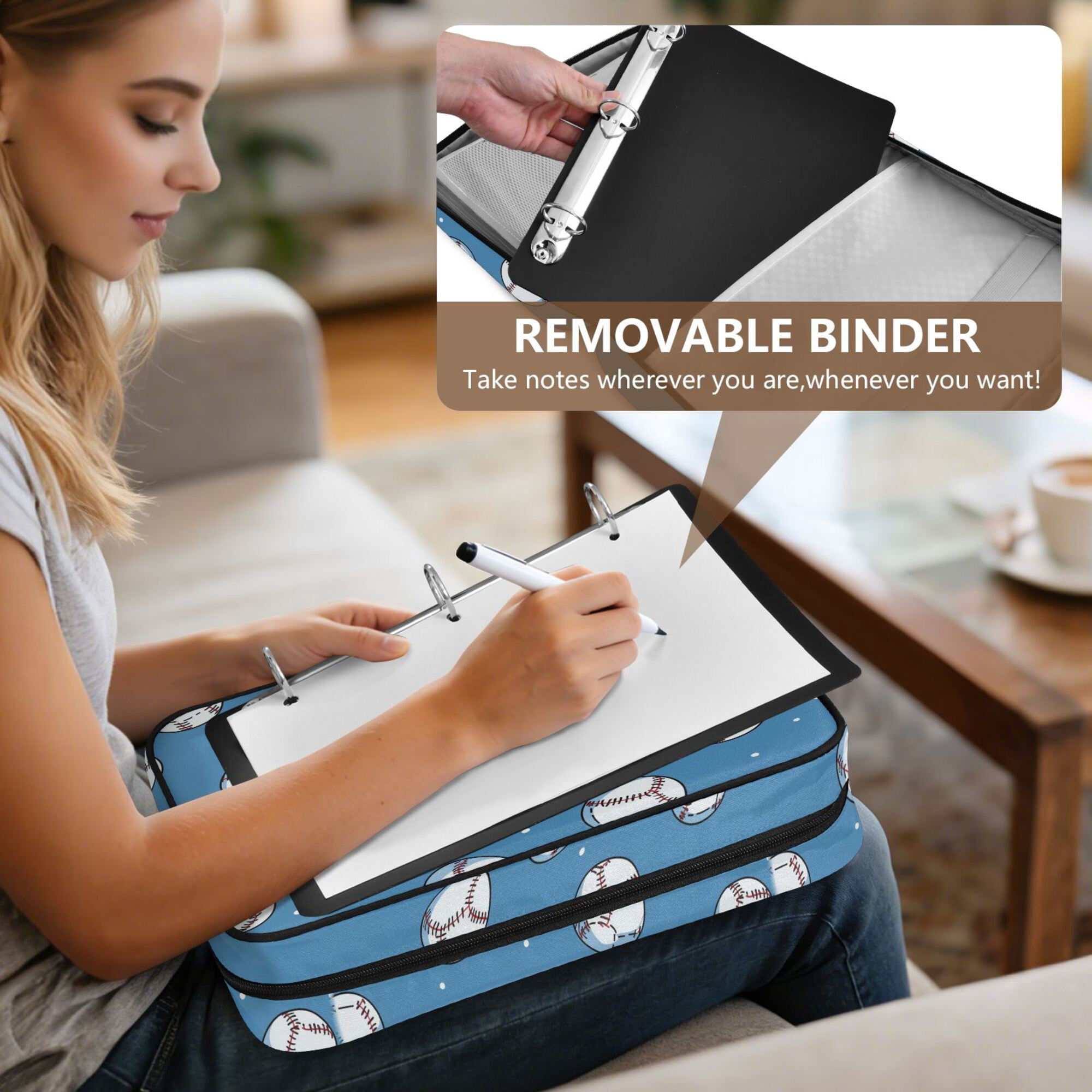 FORMRS Accordion File Folder A4 Size 7-Pocket Expanding Document Organizer Bag with 3 Ring Binder, Baseballs Pattern