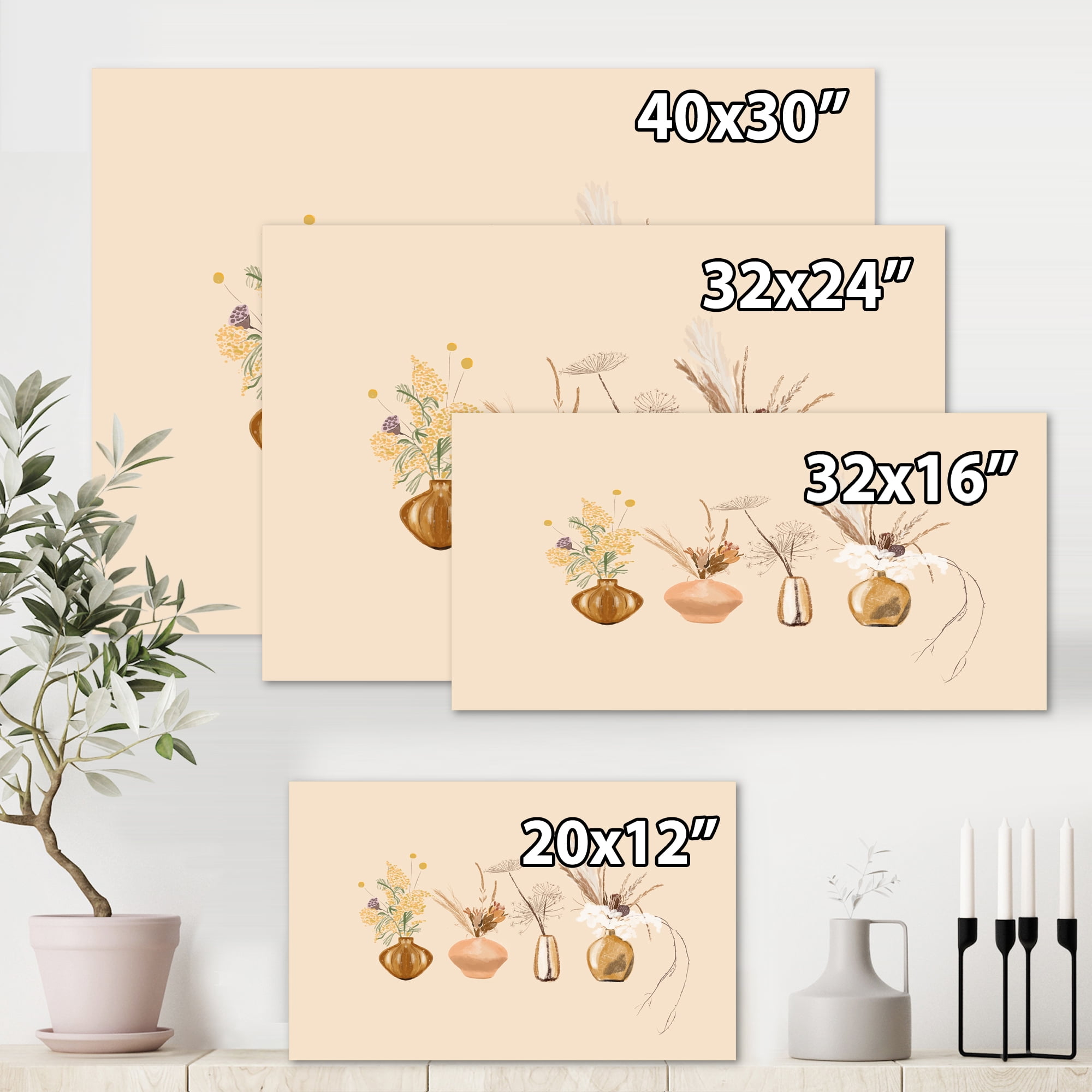 Designart ' Gold Vases With Bouquets Of Wildflowers II ' Traditional Canvas Wall Art Print