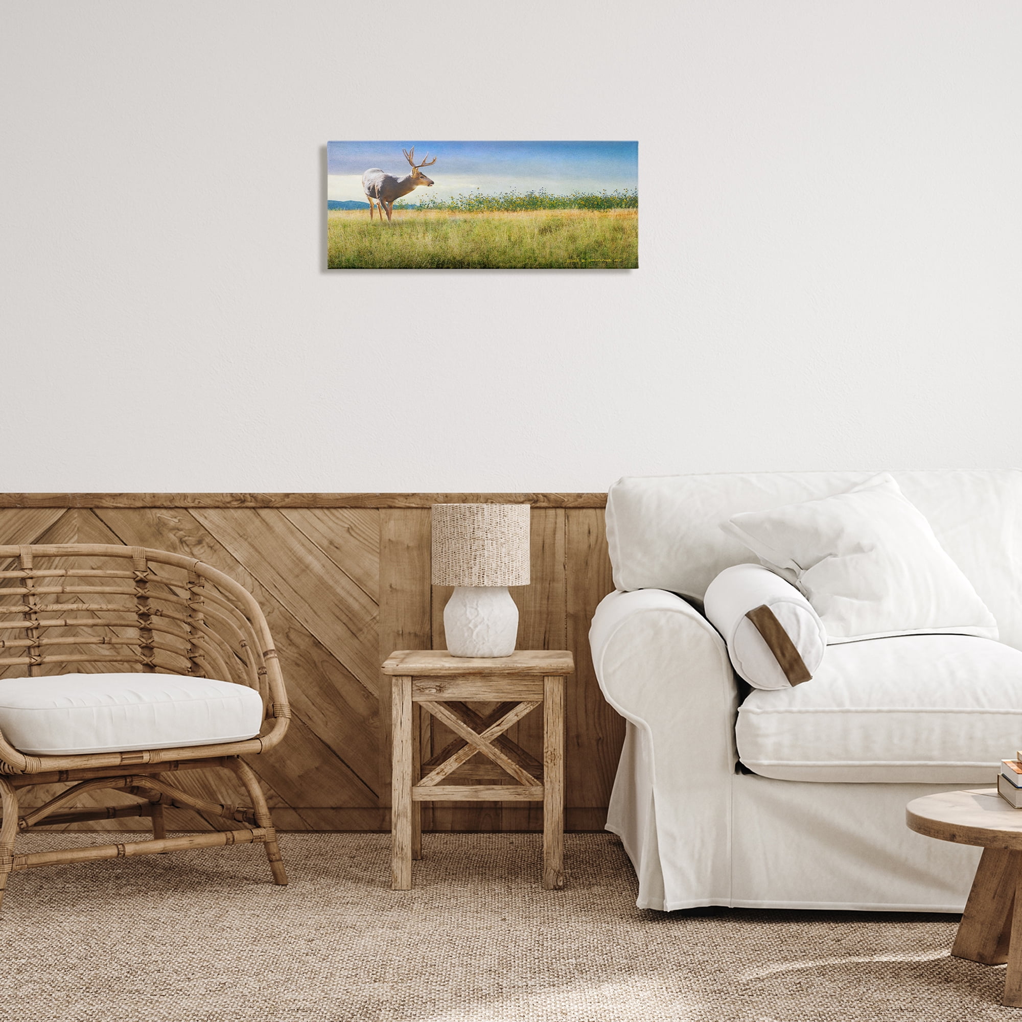 Stupell Industries Buck Deer in Field Landscape & Nature Photography Wrapped Canvas Art Print Wall Art, 24 x 10