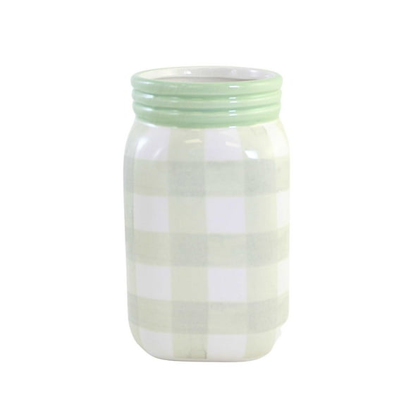 Tabletop Plaid Container Jar Dolomite Planter Utensil Holder A7000 Green