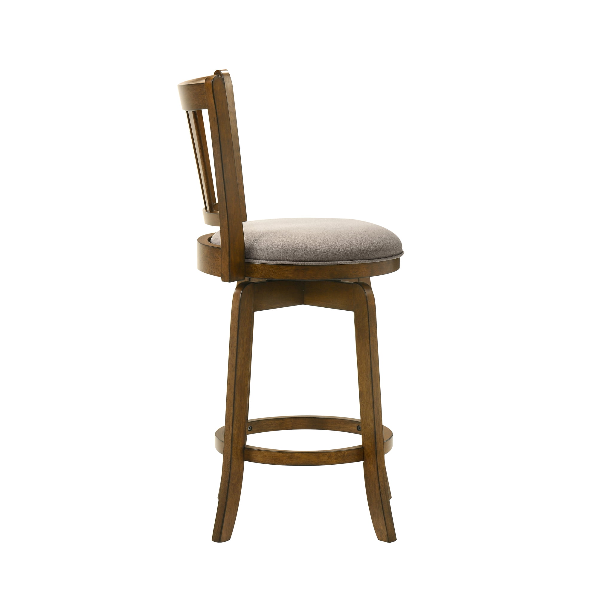 Wren Modern Farmhouse Swivel Wood Counter Height Kitchen Bar Stool in Sepia Brown Finish with Static Gray Fabric Upholstered Seat