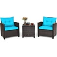 thumbnail image 1 of Giantex 3 Pieces Patio Furniture Set, PE Rattan Wicker 3 Pcs Outdoor Sofa Set w/Washable Cushion and Tempered Glass Tabletop, Conversation Furniture for Garden Poolside Balcony (Turquosize), 1 of 10