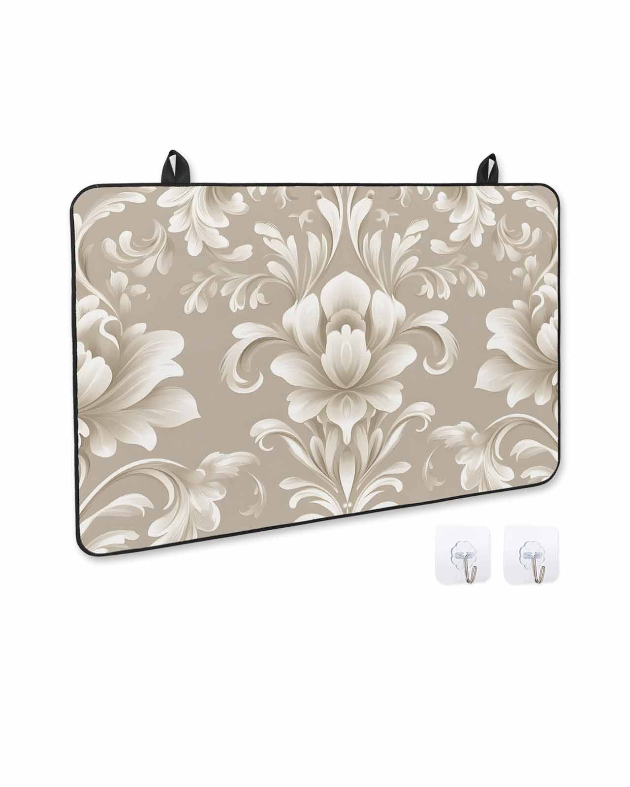 nqOlkjepod Large Induction Cooktop Protector Mat 36"x21", Light Brown Flowers Stove Top Covers for Electric Stove, Rustic Boho Ethnic Middle Century Stove Burner Cover Mats, Glass Top Stove Cover